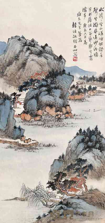 申石伽 群峰接翠图 立轴 67×32cm